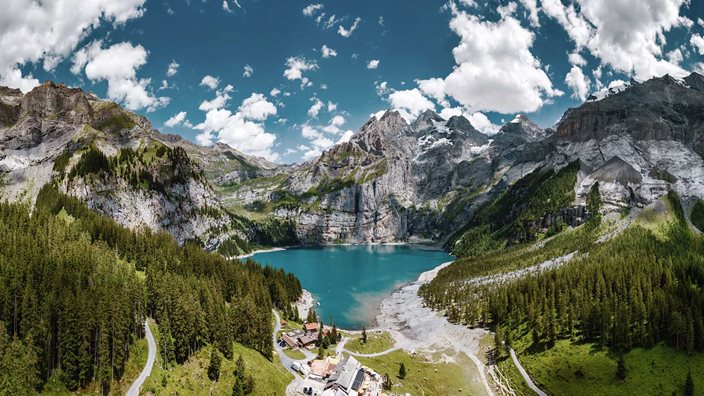 Alpine pastures, chalets, and mountains in the Bernese Oberland
